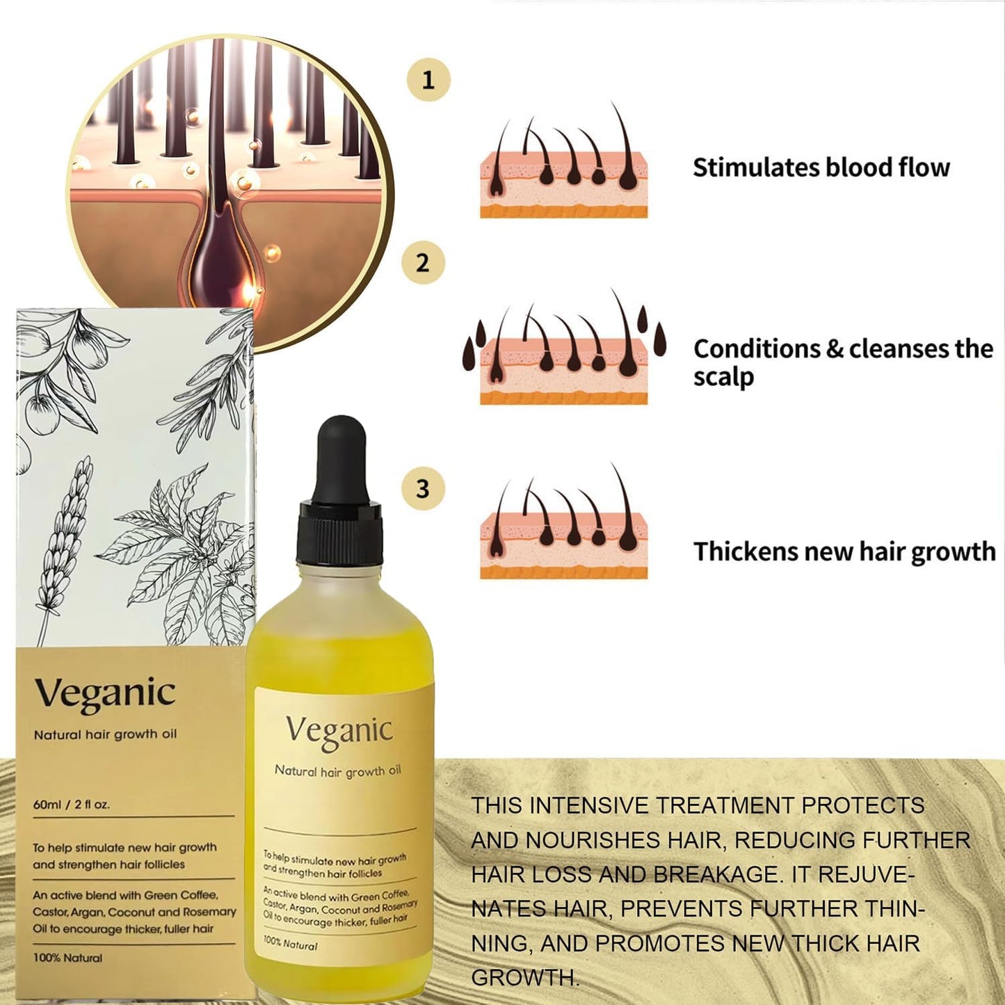 Veganic Natural Hair Growth Oil (Buy 1 Get 1 Free)