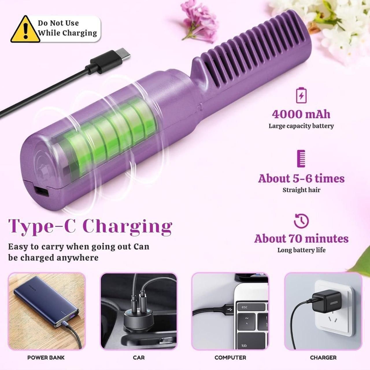 Portable Mini Hair Straightener Cordless Rechargeable Mini Adjustable Hair Straightener