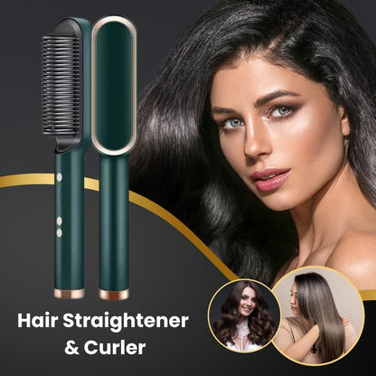 Professional Hair Straightener Tourmaline Ceramic Hair Curler Brush Hair Comb (GREEN)